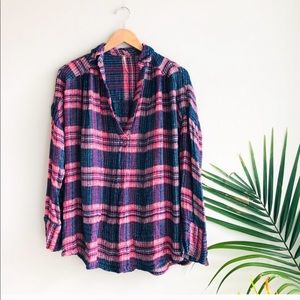 Free People Bell Sleeve Plaid Shirt